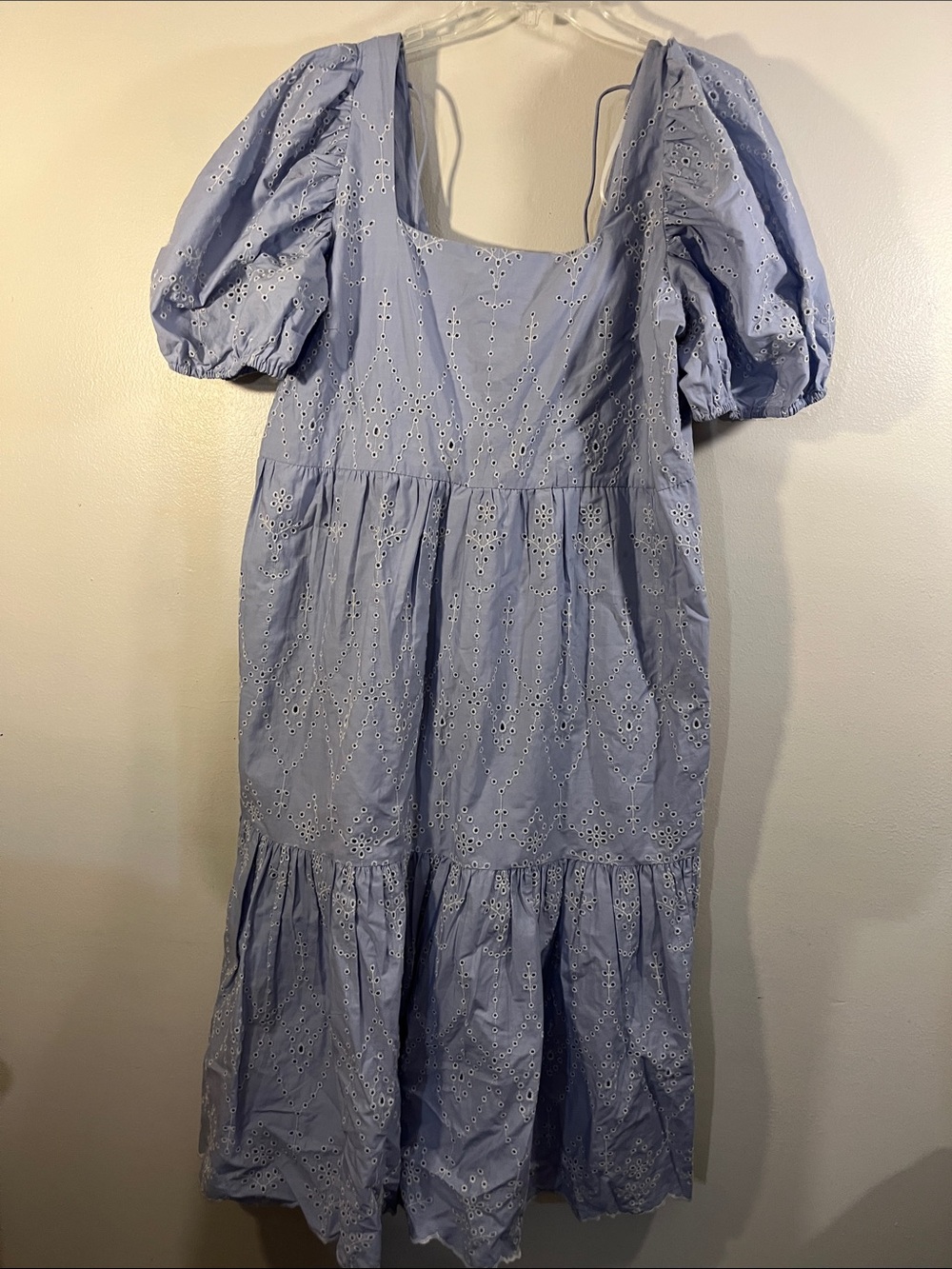 Primark Pale Blue Eyelet Puff-Sleeve Midi Dress